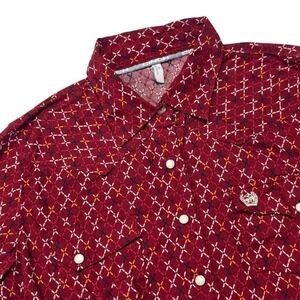 Cinch Western Shirt Women Medium Maroon Geometric Pearl Snap Long Sleeve Cotton